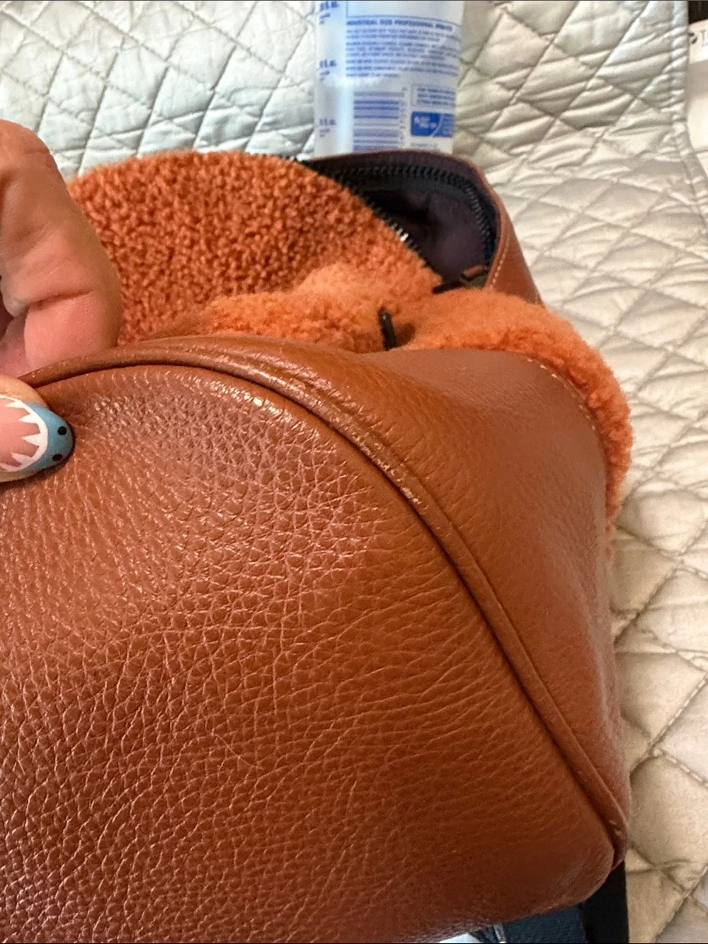 Coach Rust Orange Leather-Trim Sherpa Backpack